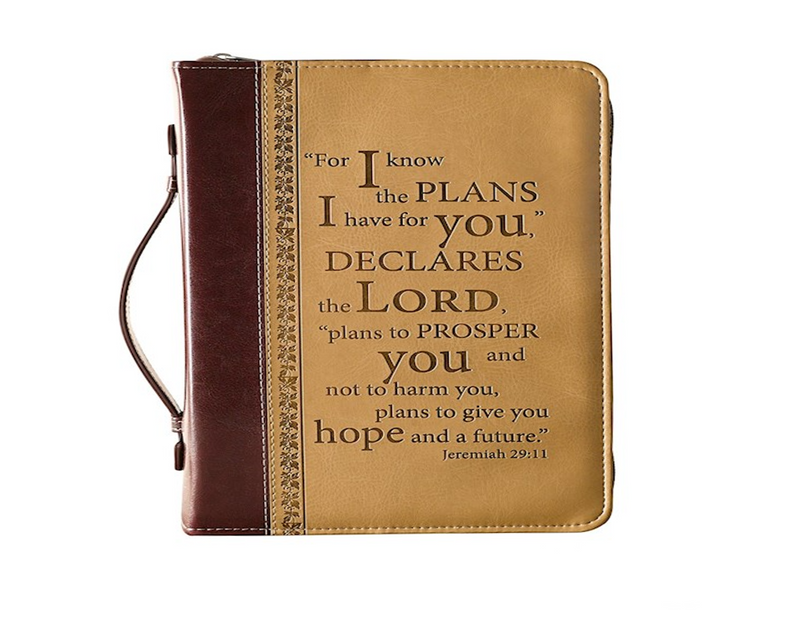 Bible Cover-Classic Lux Leather-I Know The Plans-Burgundy/Sand-Xlg
