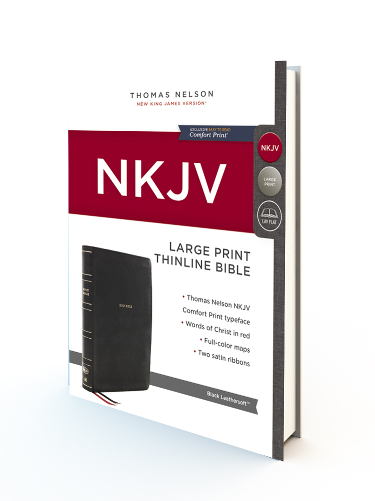 NKJV Large Print Thinline Bible(Comfort Print)- Black Leathersoft
