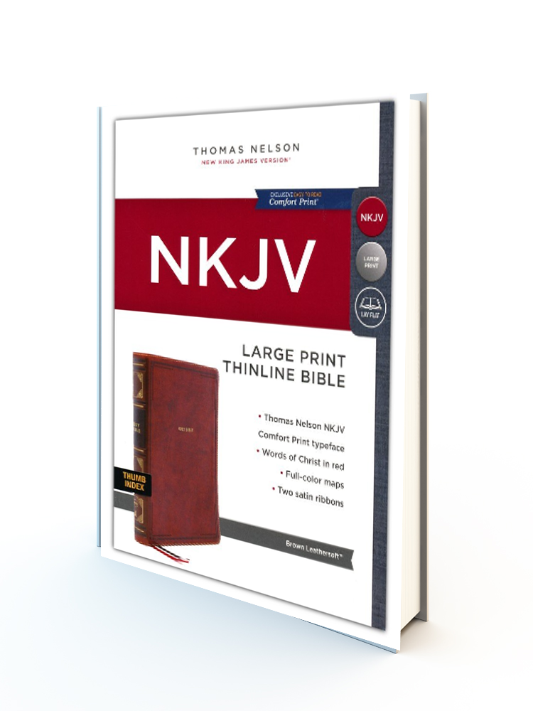 NKJV Large Print Thinline Bible (Comfort Print)-Brown Leathersoft Indexed