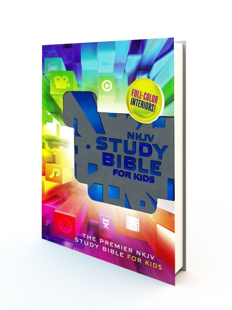 NKJV Study Bible for Kids-soft leather-look, grey/blue